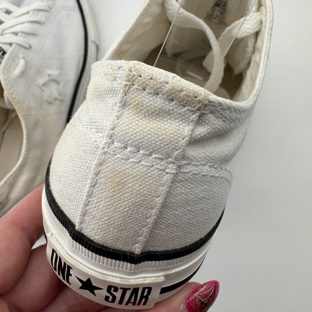 Converse One Star Sneakers Womens 8 White Canvas Low Top Distressed FLAW - Picture 9 of 12